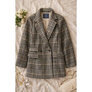 Abercrombie & Fitch Womens Plaid Wool Blend Blazer Coat Classic Double-Breasted